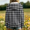 Women's Plaid Print Casual Long Sleeve Hooded Jacket with Pockets and