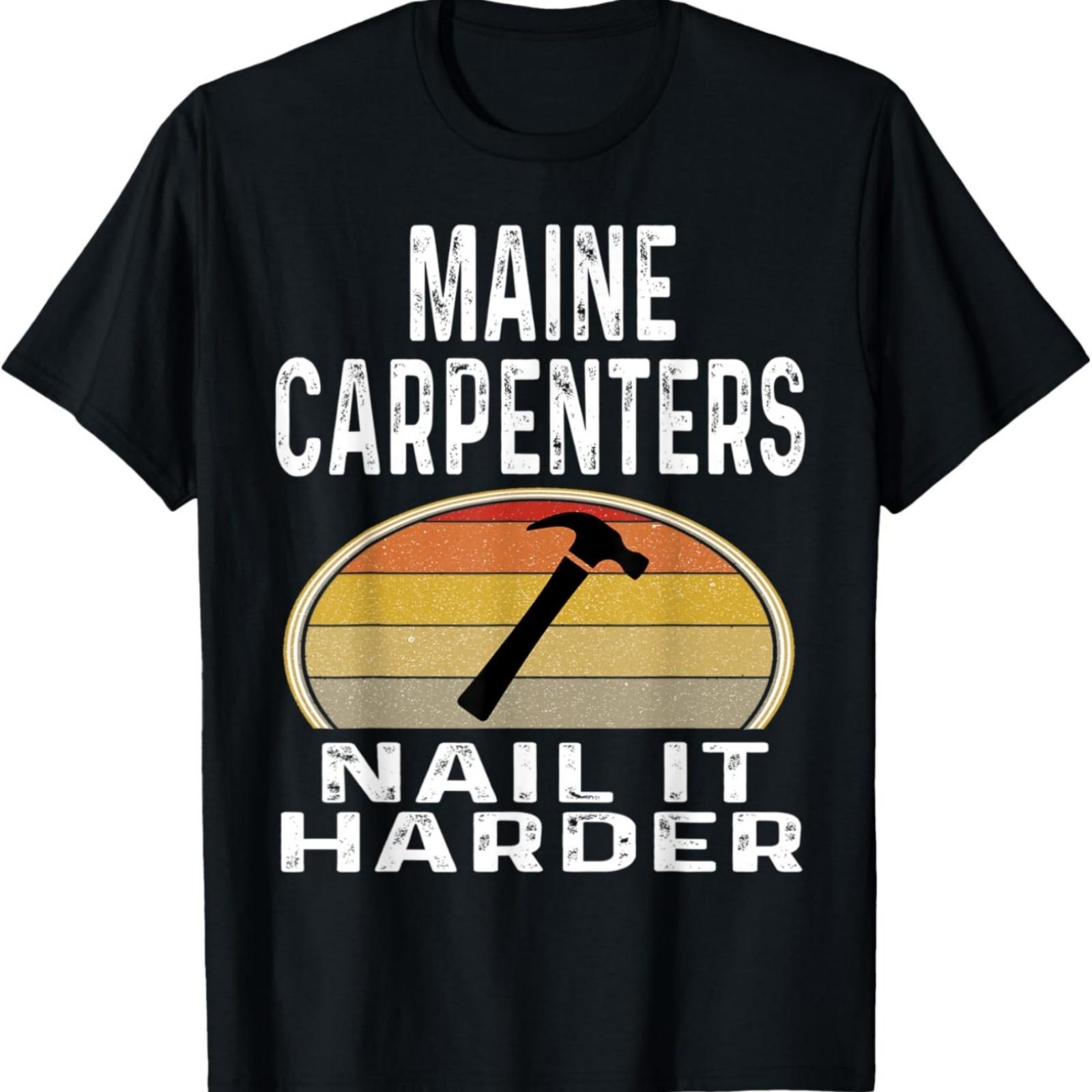 Maine Carpenters Nail It Harder Funny Carpenter Hammer Retro T-Shirt XXXXXL разноцветный