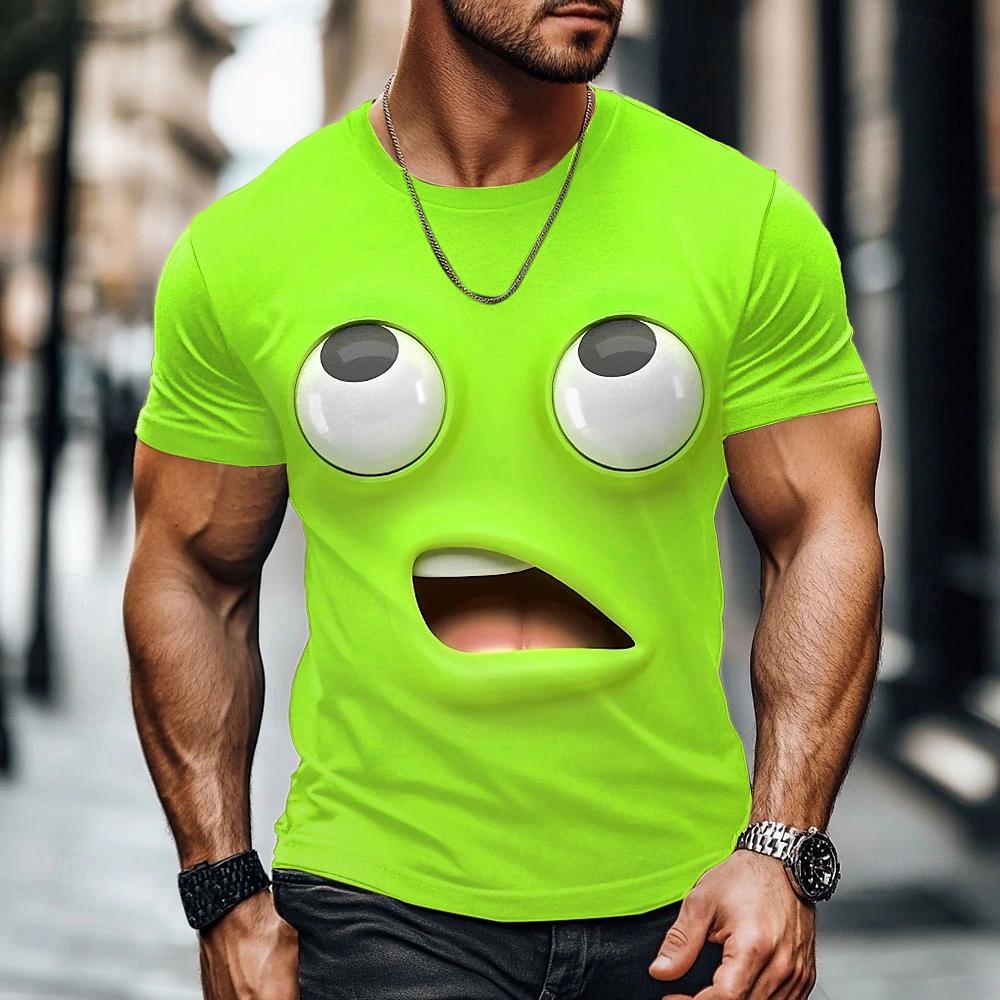 Funny Quirky Graphic T-shirt Clothing Summer Quick Drying Daily Men's Short Sleeve Tee Fashion New Cartoon Face T Shirts For Man