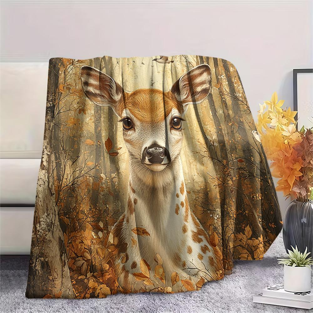 Deer Print Flannel Blanket, High Quality Comfortable for All Seasons, Home Decor, Warmth and Comfort, Perfect for Christmas Gifts