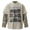 DRIPX Patchwork Kamuflażowy Vintage Koszulki Fałszywe Dwuczęściowe Długi Rękaw Topy Męskie Streetwear Harajuku Oversize Koszulki Hip Hop