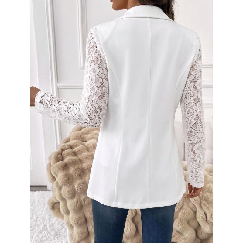 Women Fashion Solid Lace Long Sleeve One Button Lapel Slim Blazer Coat