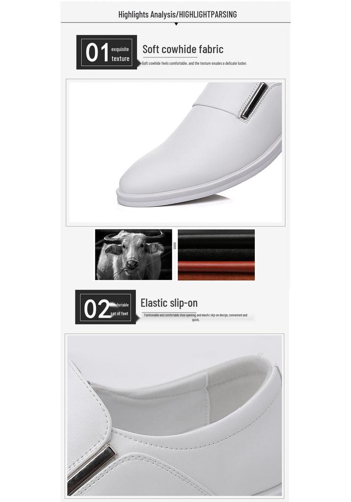2025 Men's White Leather Height Increasing Formal Shoes - Casual Business Pointed Toe Fashion