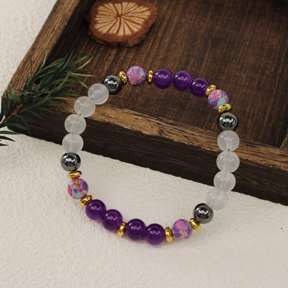 Festive Gifts Amethyst Clear Quartz Hematite Colorful Speckle Stone Beaded Bracelet Natural Fashion Jewelry For Men Women Daily Wear Gift