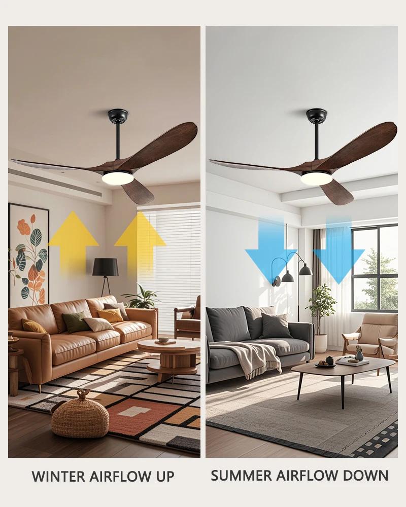 Retro living room fan 52 60 70 inch ceiling fan modern creative wooden lightless remote control decoration dining room bedroom
