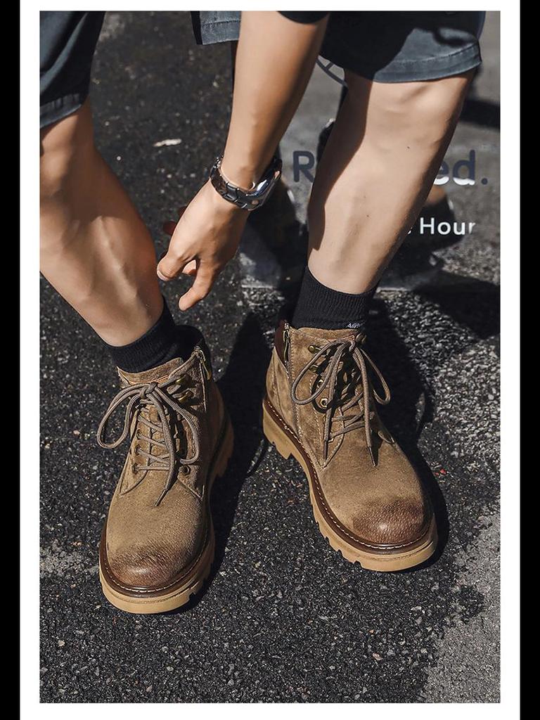 2024 Men's Genuine Leather Martin Boots: Breathable Autumn Workwear & Motorcycle Footwear for Mountaineering