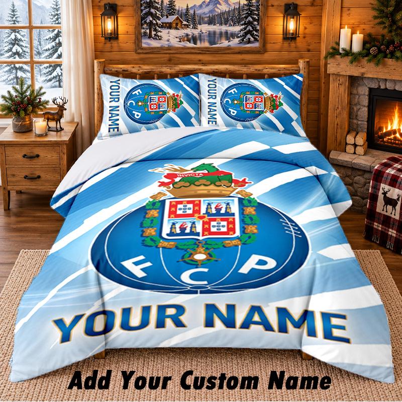FC Porto Pattern Bedding 3Pcs Set Custom Name, Bed Sheet And Pillowcases For Home Bedroom