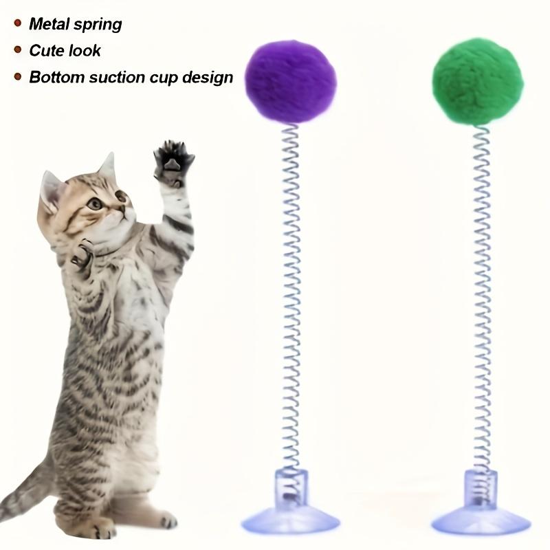 1pc Interactive Cat Toy with Plush Ball - Metal Spring Teaser Stick, Suction Cup Base, Colorful & Battery-Free, Encourages Hunting Instincts