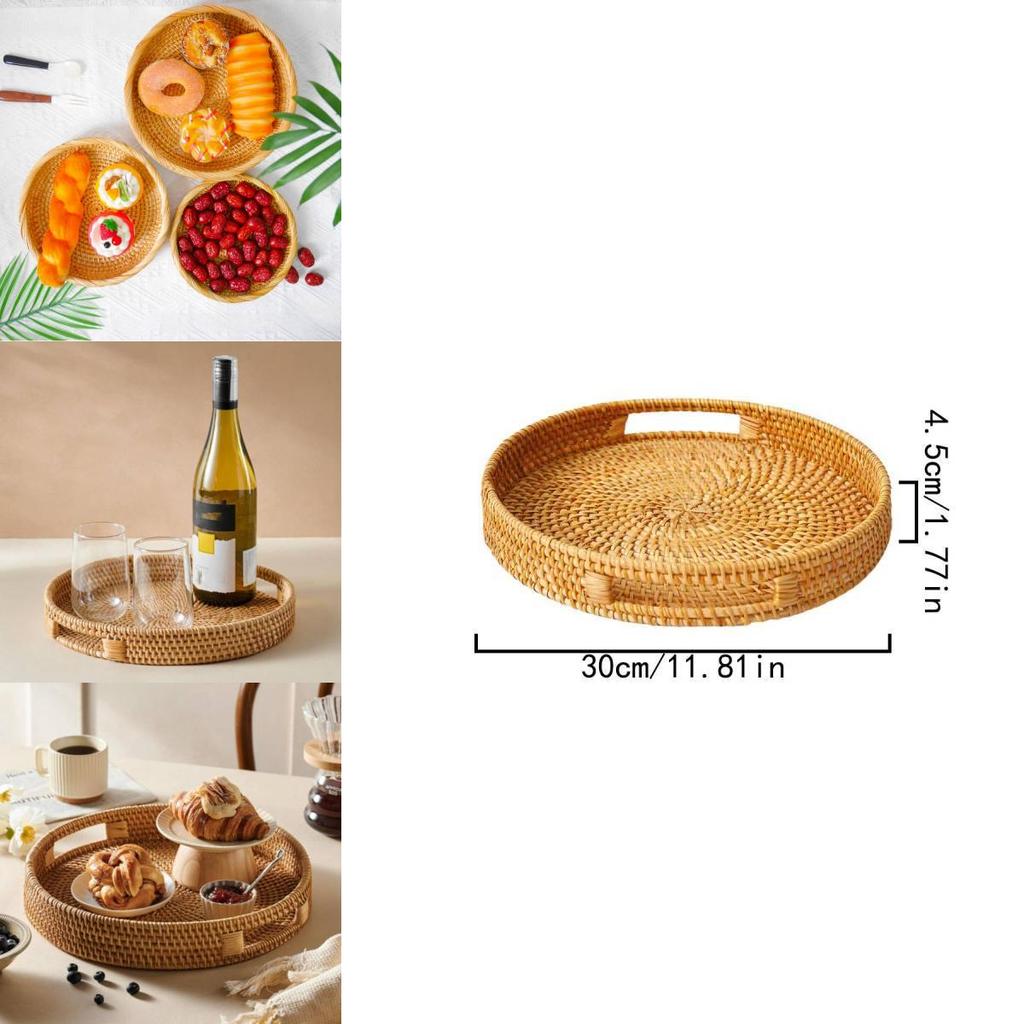 Modern Woven Fruit Basket Storage Bin With Round Shape For Kitchen And Home Organization