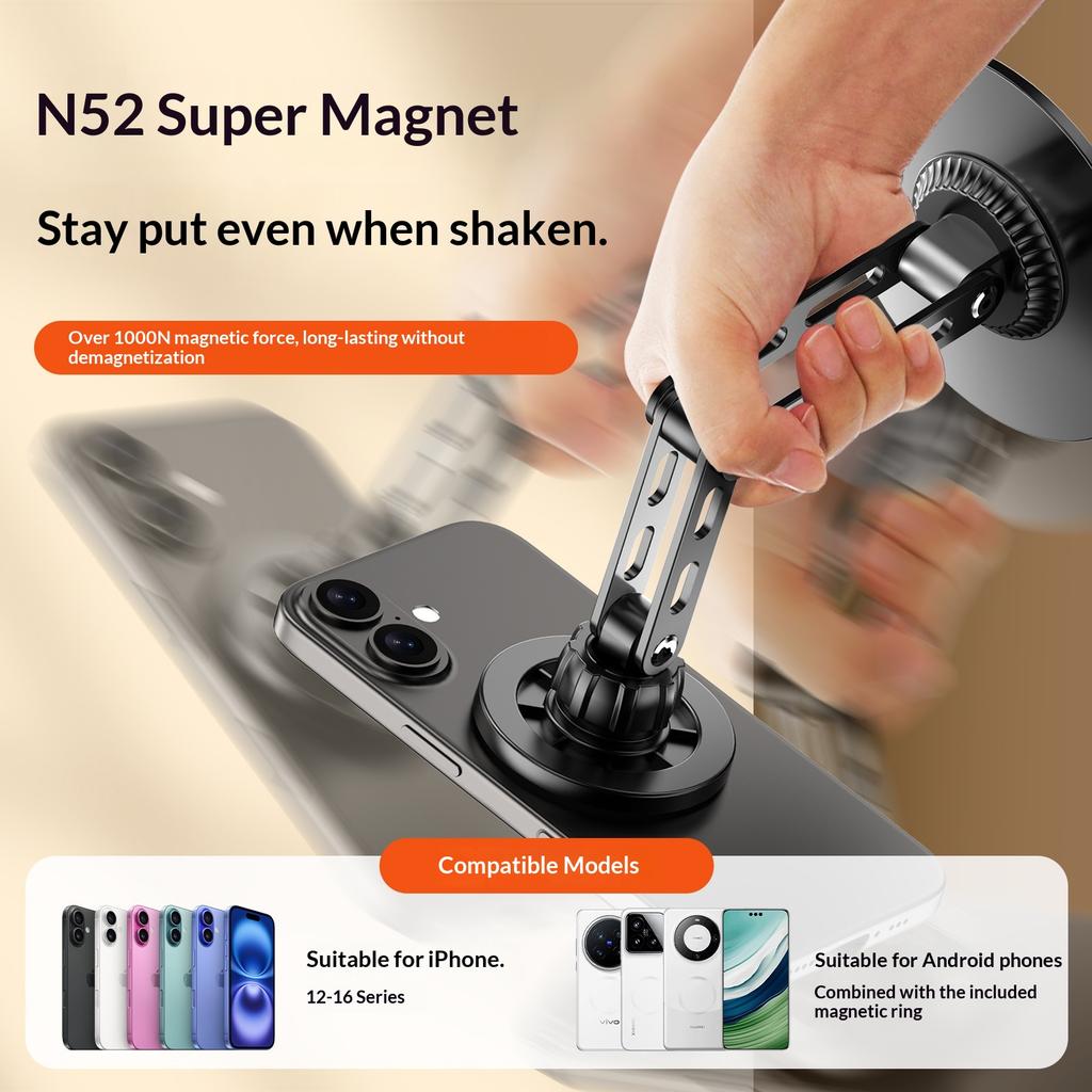 Desktop Magnetic Phone Stand Three-Axis Adjustable Metal Bracket for Live Streaming/Movie Watching