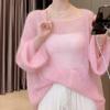 Summer Hollow Out Round Neck Loose Knitted Sweater Women Fashion Thin Solid Pullovers Casual Sweaters Women Vintage Slim Fit Lady Knitwear Tops 26527