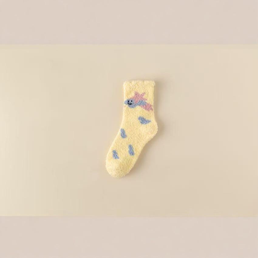 2025 Autumn/Winter Thick Coral Fleece Cartoon Mid-Calf Sleep Socks - Warm, Breathable, and Sweat-Absorbent Home Floor Socks.