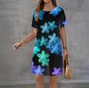 Fashion 3D Print Summer Dress Loose Casual Short Sleeve O-Neck Mini Dress