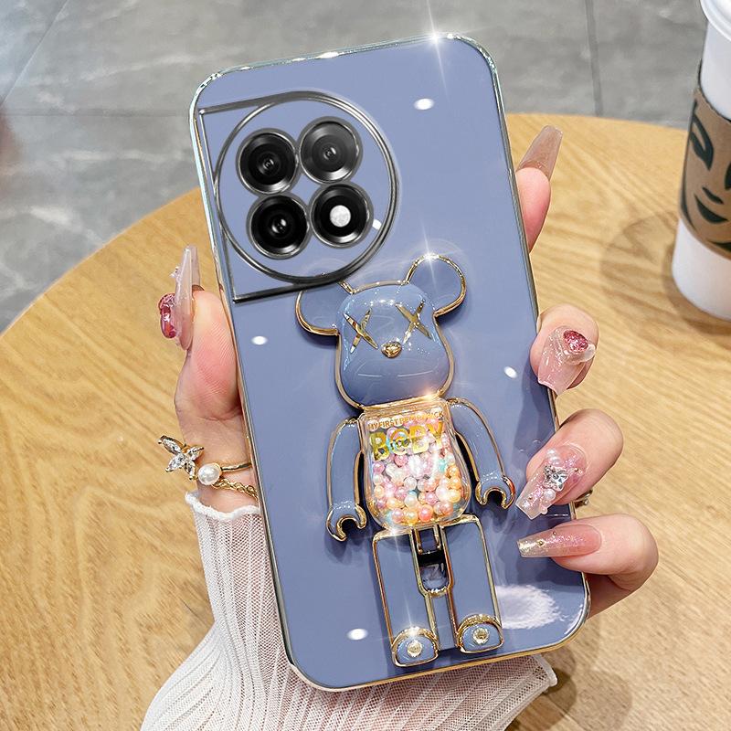 Applicable to OnePlus ACE2Pro mobile phone case electroplating all-inclusive 1 + 13 cartoon candy bear folding bracket anti-drop protection