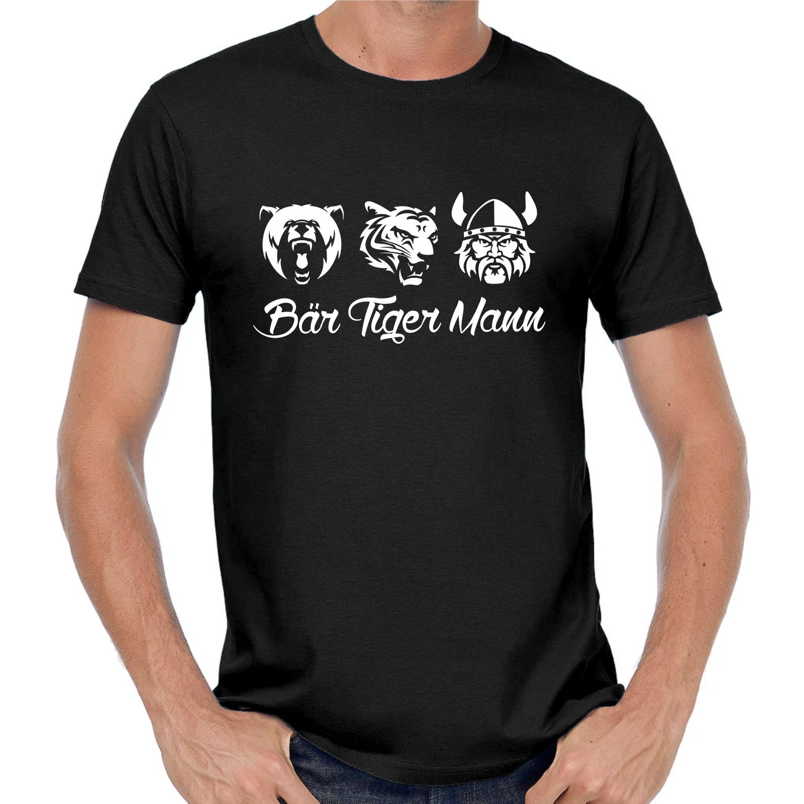 Men s and Women s T-shirts Bear Tiger Man Bart Beard Hipster Comedy Sayings Fun Fun Fun Comedy M