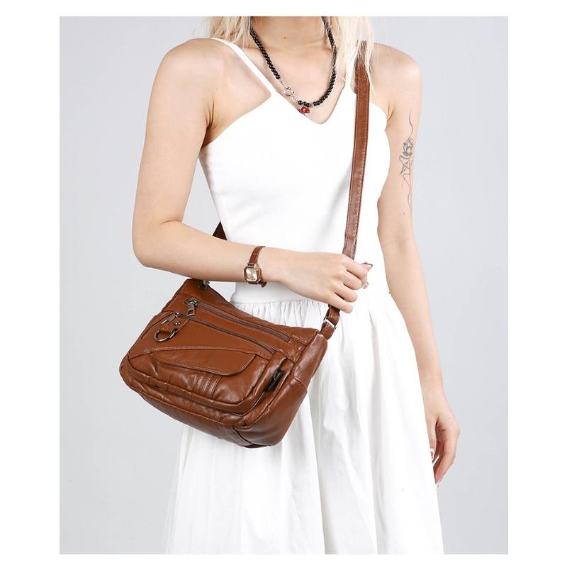Large Capacity Single Shoulder Lightweight Soft Leather Crossbody Bag