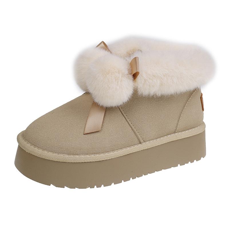 

Cute hairball snow boots women s 2025 new autumn bread plush fur integrated short tube platform cotton shoes 35