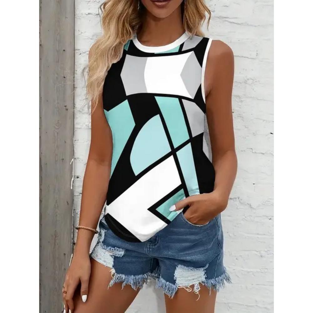 Fashion vest printed 3D printed women's summer casual round neck vest
