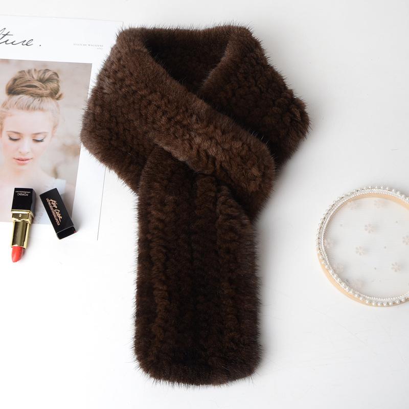 Winter Mink Fur Grass Woven Scarf for Women s Warm Outdoor Real Mink Fur Neck коричневый