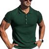 Mens Solid Color Ribbed Short Sleeve Slim Fit Polo Shirt