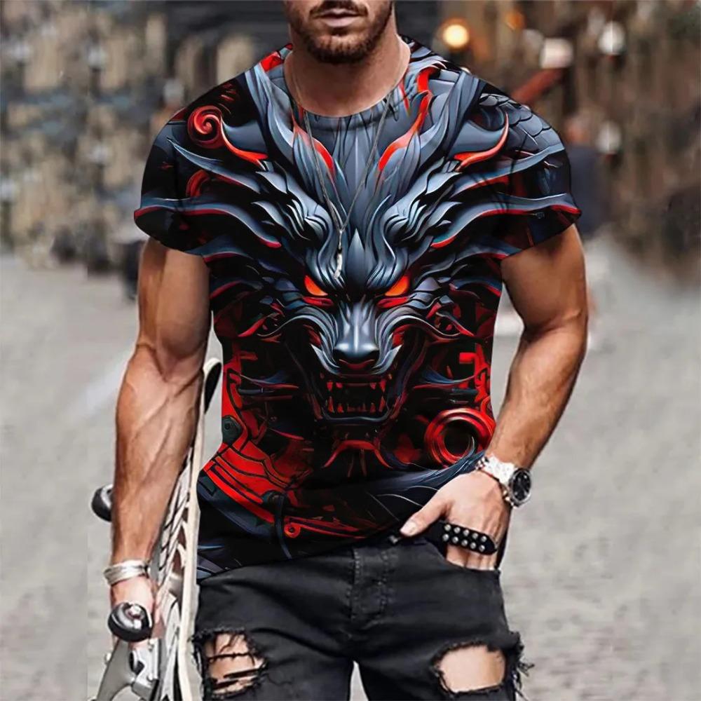 Men 3d Tiger Print Short Sleeve Crew Neck Breathable Medium Stretch Casual Fashion Outdoorparty Weekend Wear