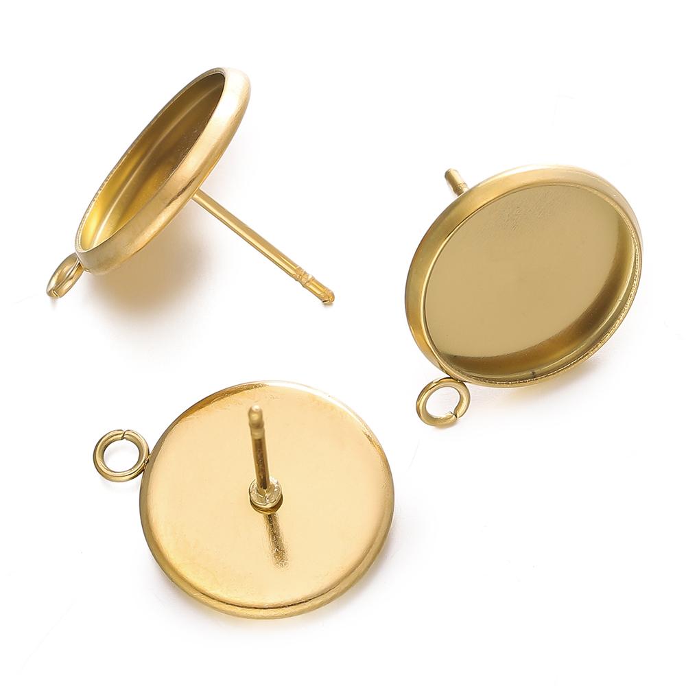 10pcs/lot Stainless Steel Drop/Round Flat Stud Earring Setting Blank Earring Base Resin Cabochon Tray for DIY Jewelry Making