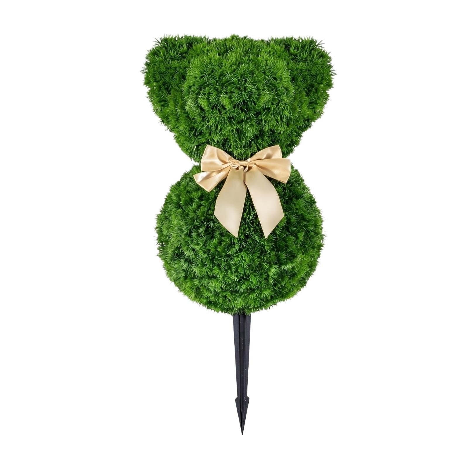 

Artificial Topiary Bear Shaped Garden Stake with Decorative Bow Outdoor Decorative Lawn Ornament for Yard Patio and Home Landscaping One Size