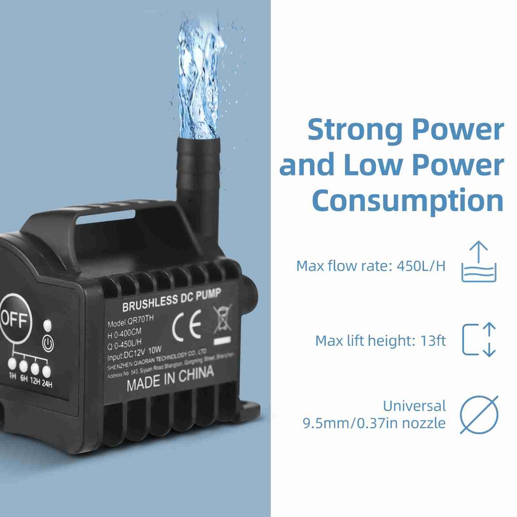 Mini 12V Water Pump with 4 Gear On Off Timing, Acceleration and Deceleration Function, Max 700L H Flow 9.8ft Lift,