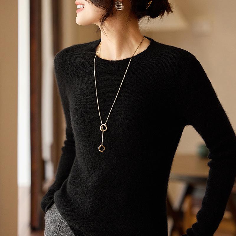 Women's 2025 Pure Wool Cashmere Round Neck Loose Knit Sweater Base Layer Top