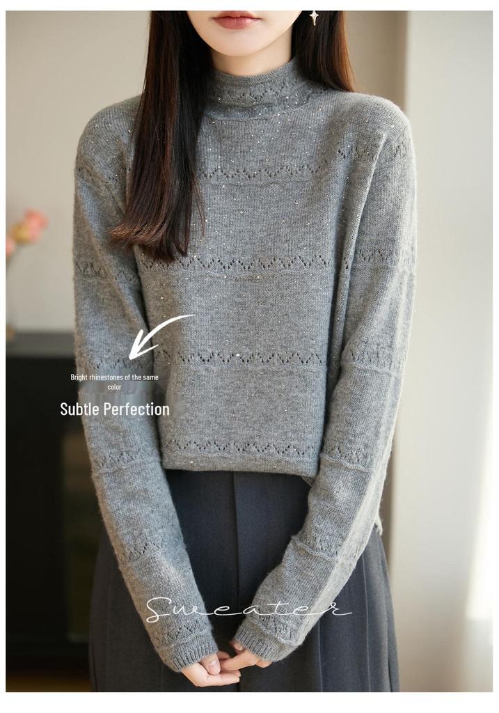 Vintage-Inspired Heavy Crochet High Neck Women's Pullover Sweater, Stylish and Warm Base Layer Top for 2026