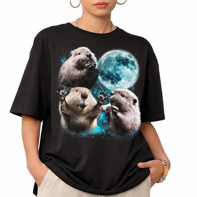 Beaver Moon T-Shirt, Vintage 90s Funny Animal Tee, Comfort Colors Nature Lover Gift
