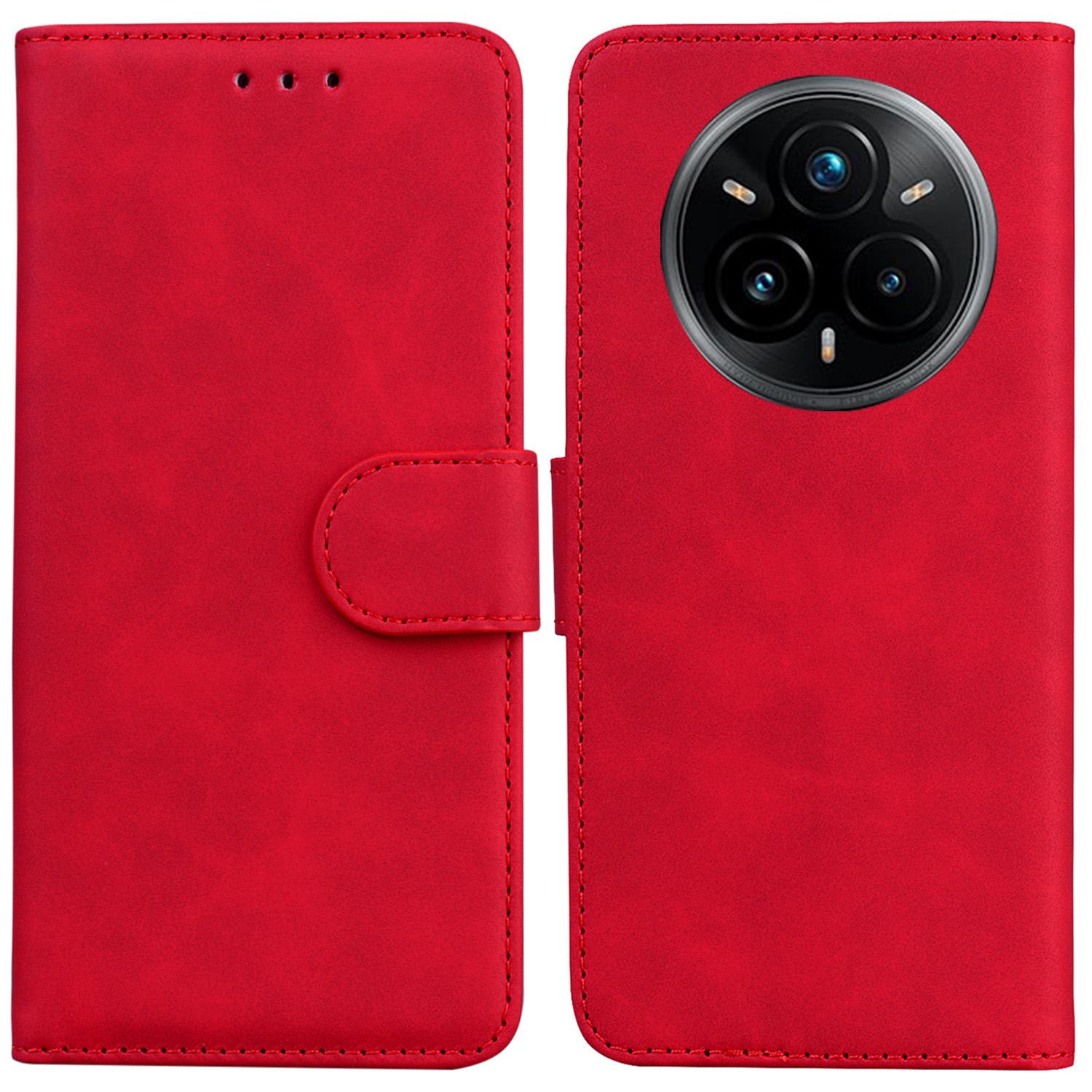 

For Realme 14 Pro+ 5G Case Solid Color Leather Wallet Phone Cover Red