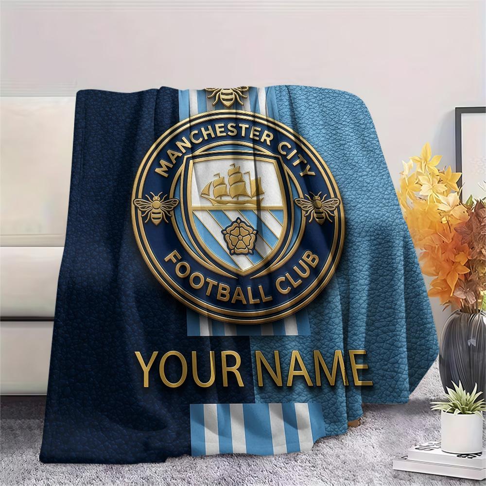 Custom Name Manchester City Flannel Blanket, High quality Comfortable for All Seasons, Home Decor, Warmth and Comfort