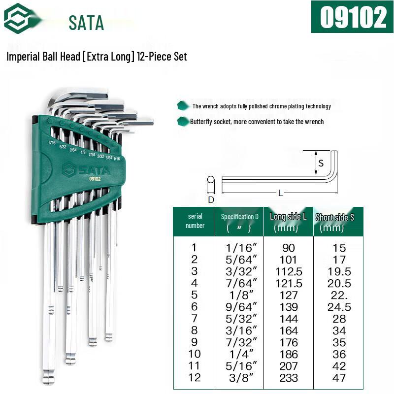SATA 12-Piece Imperial Extra-Long Ball-End Hex Key Set