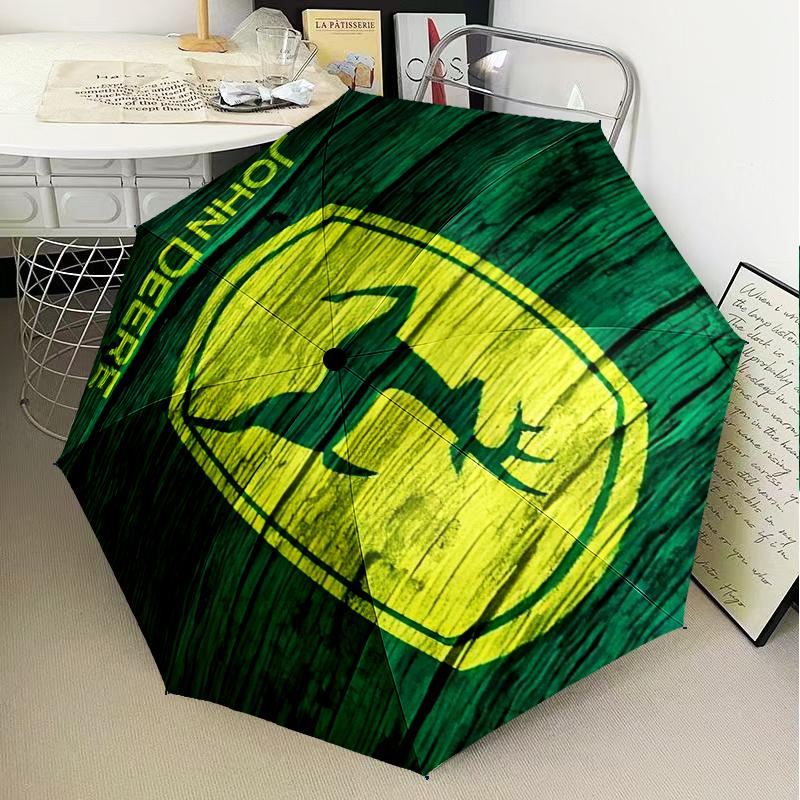 John Deere Design Regenschirm Faltschirm, Automatikschirm 8-Speichen für Reisen, Camping Nutzung Geschenk für Halloween Weihnachten