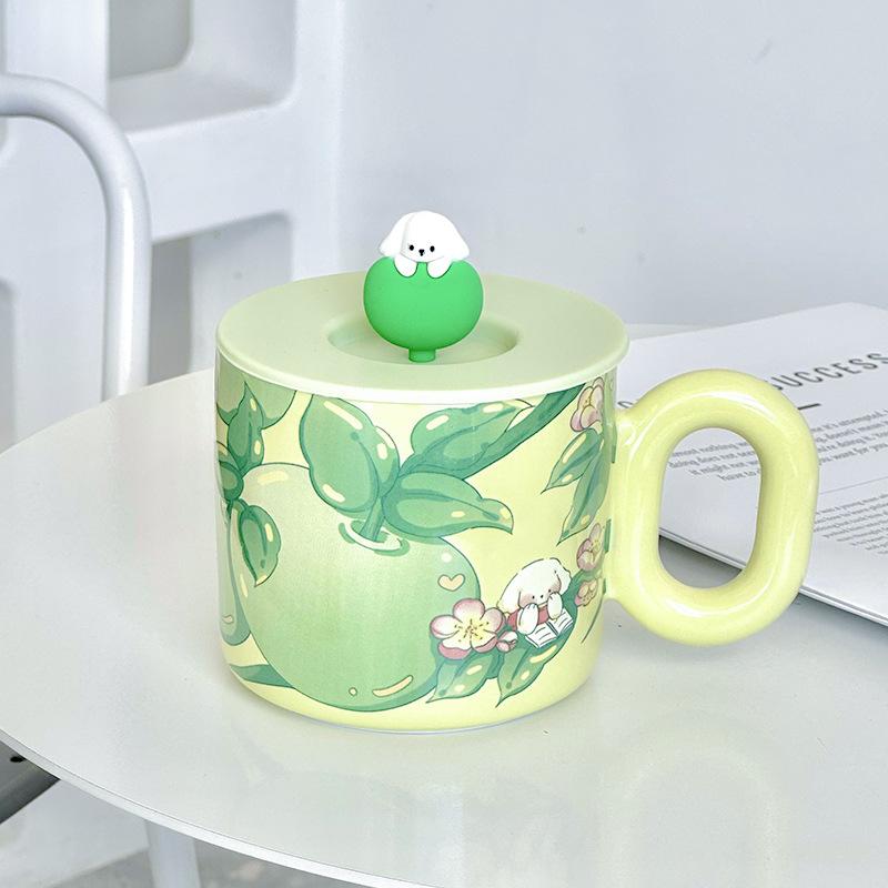 High-Value Cartoon Ceramic Cup With Lid Household Cute Couple Coffee Cup Creative Souvenir