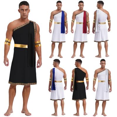 Mens Greek Roman Toga Costume Sleeveless Adult Themed Party Costume with Sleeves