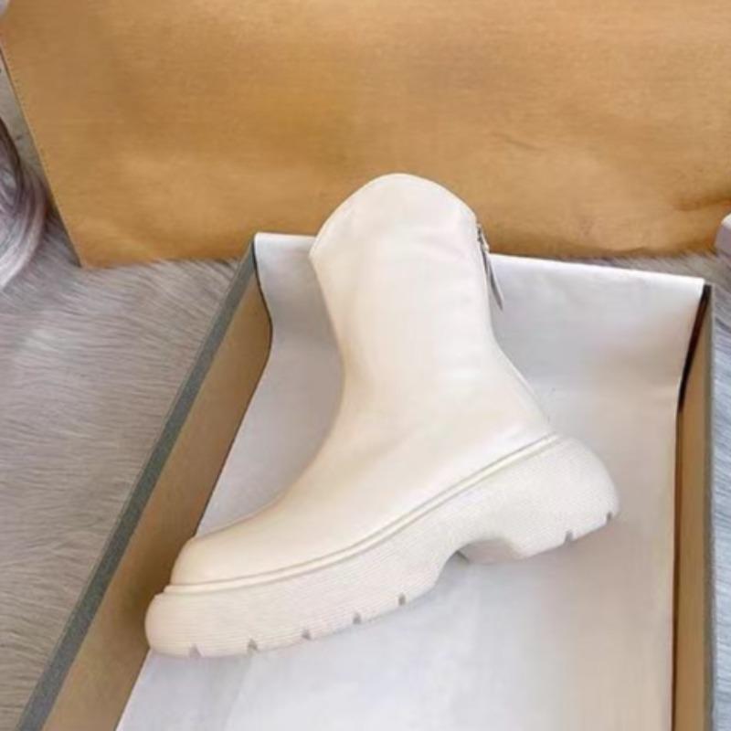 Fashion Platform Mid-tube Shoes Autumn and Winter New Round Toe Rear Zipper Non-slip Waterproof Soft-soled Shoes