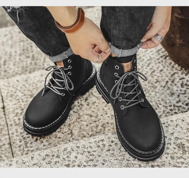 Herren Retro Britische High-Top Martin Arbeitsstiefel mit dicker Sohle - Rutschfest Wüstengelb.