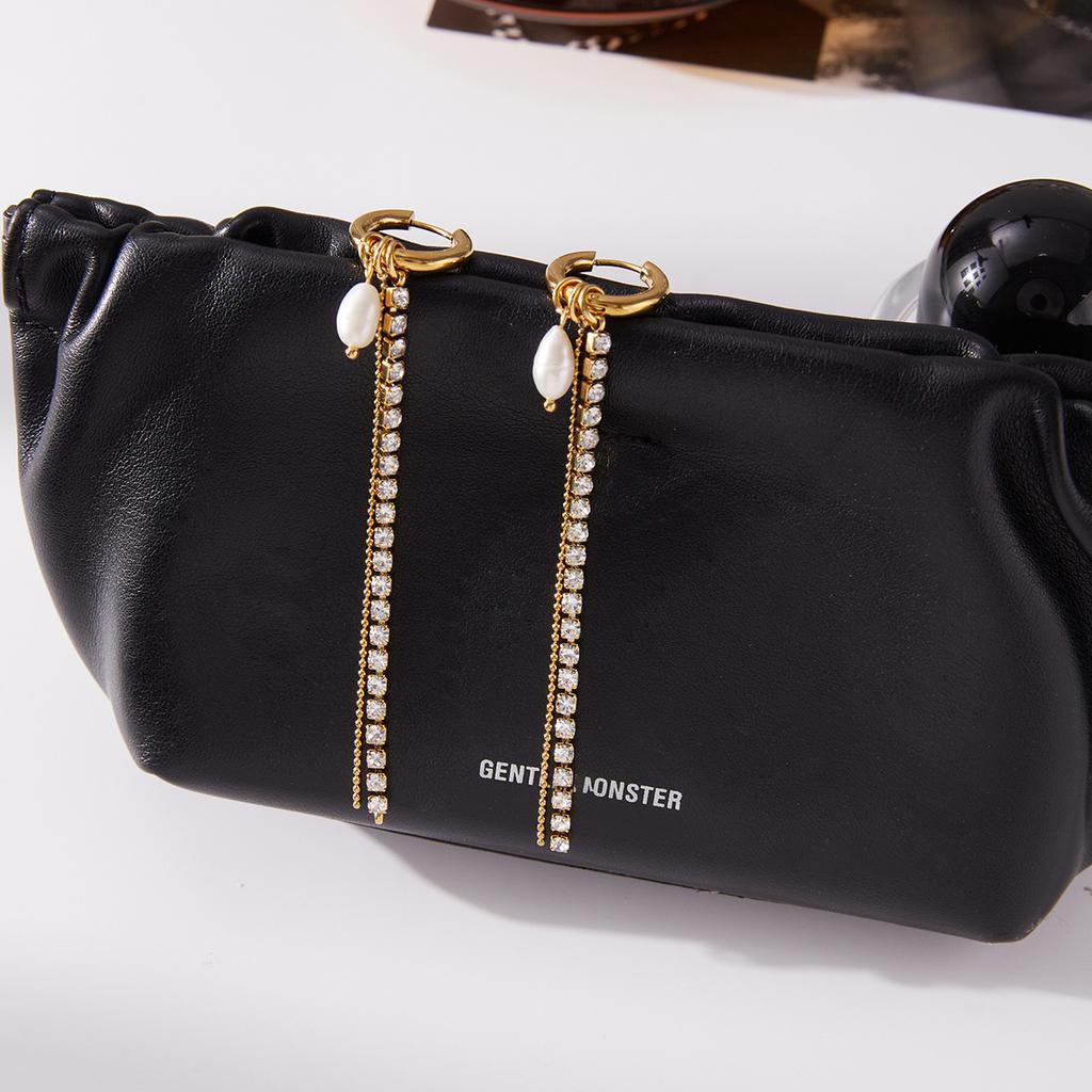 Titanium steel freshwater pearl earrings fringed stud earrings non-fading earrings stainless steel