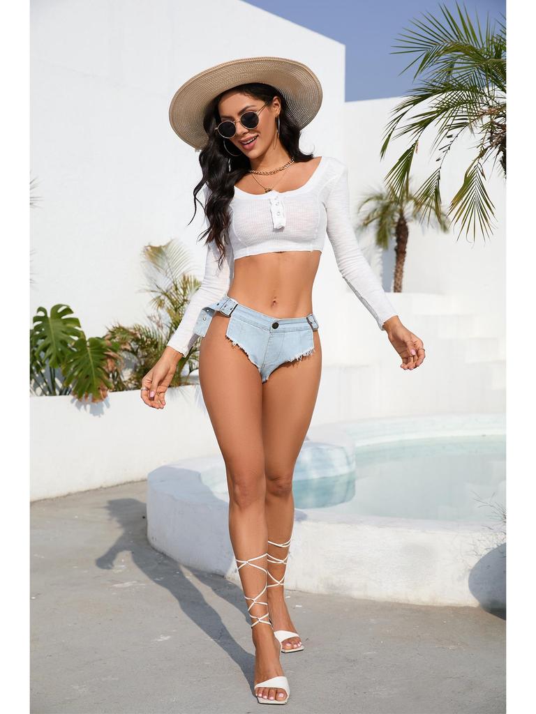 2023 European & American Low-Waist Plus Size Elastic Denim Shorts for Women - Summer Slim Fit