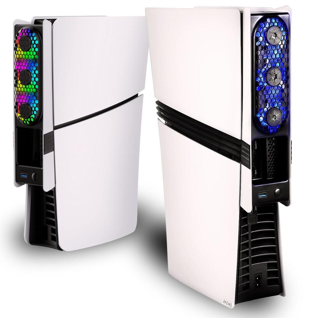 EGGSLINER GAMES PS5 Cooling Compatible with PS5 Pro and Automatic Temperature Quiet RGB USB PS5 Accessories Fan, Slim, Detection, Operation, Lighting,