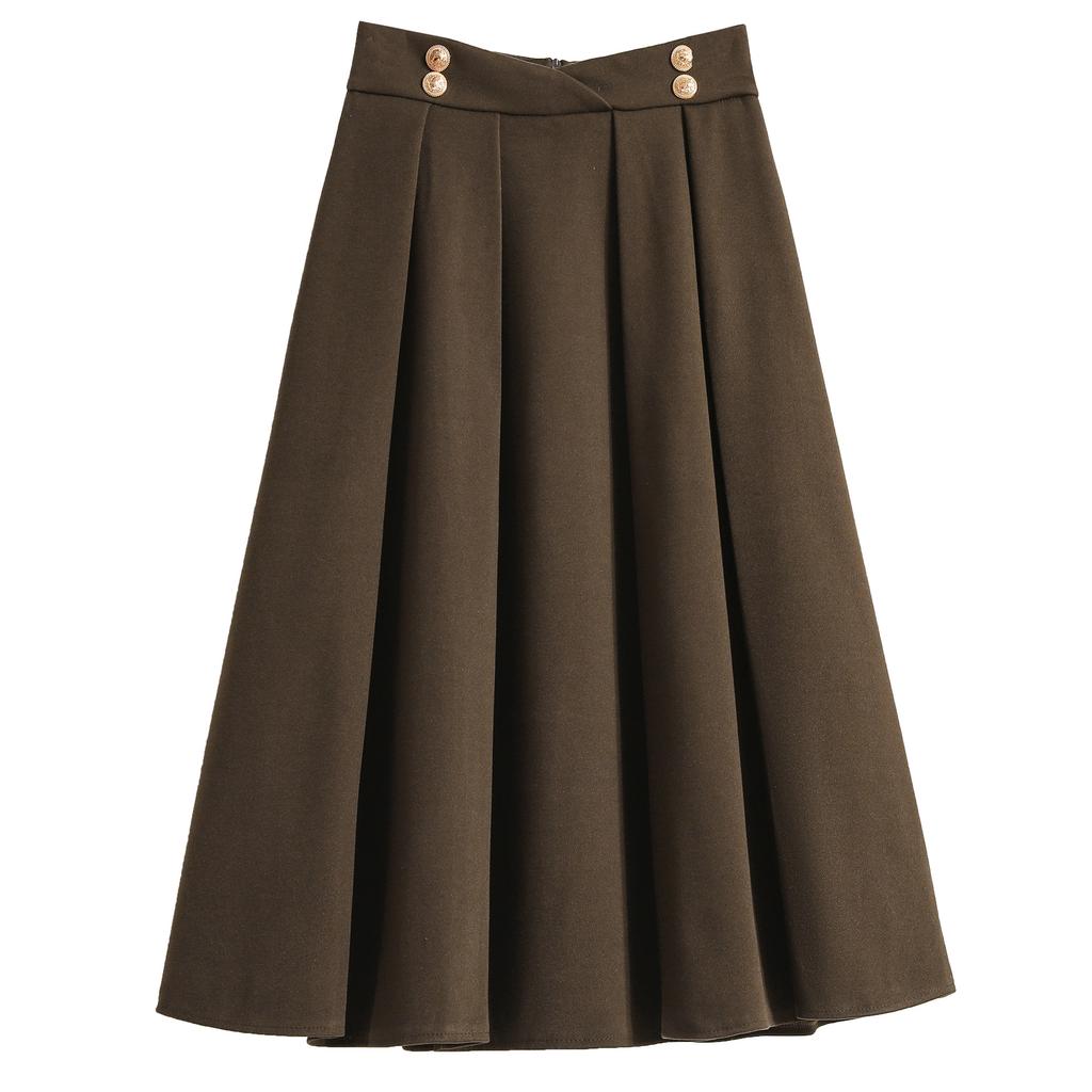 Large Size Womens Winter Style Draped Versatile Wool Umbrella Skirt Mid-length A-line Skirt To Make You Look Slim and High-waisted Skirt for Women