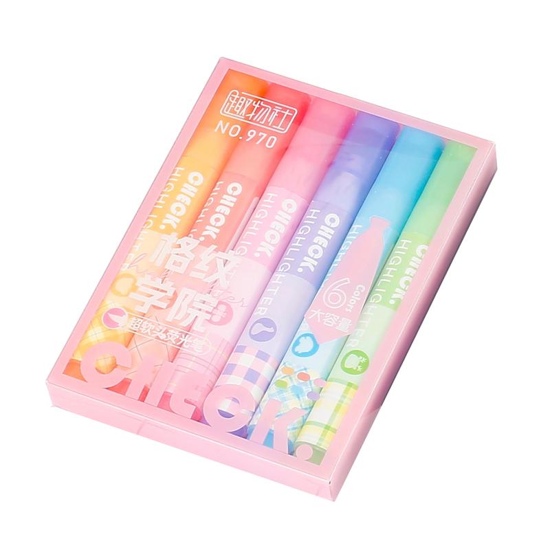 

6pcs Plaid Academy Highlighters Brush Tip Pastel Cute Highlighter Assorted Colors Dry Fast for Bible Journal School Office