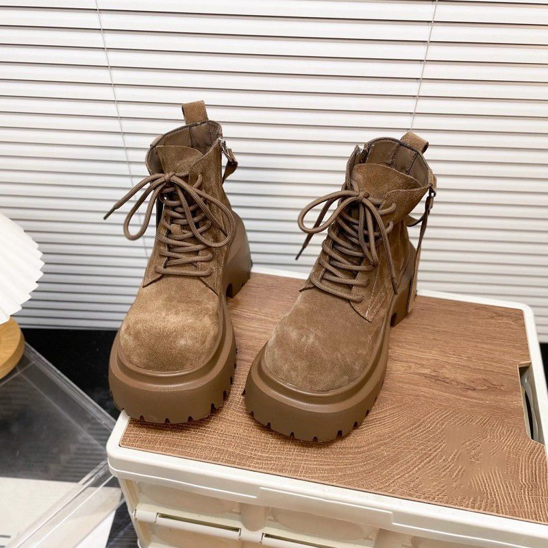 Muffin tjocksulade höjande damkängor 2025 höst och vinter nya nisch snörning bekväma vardagliga Martin-kängor dam