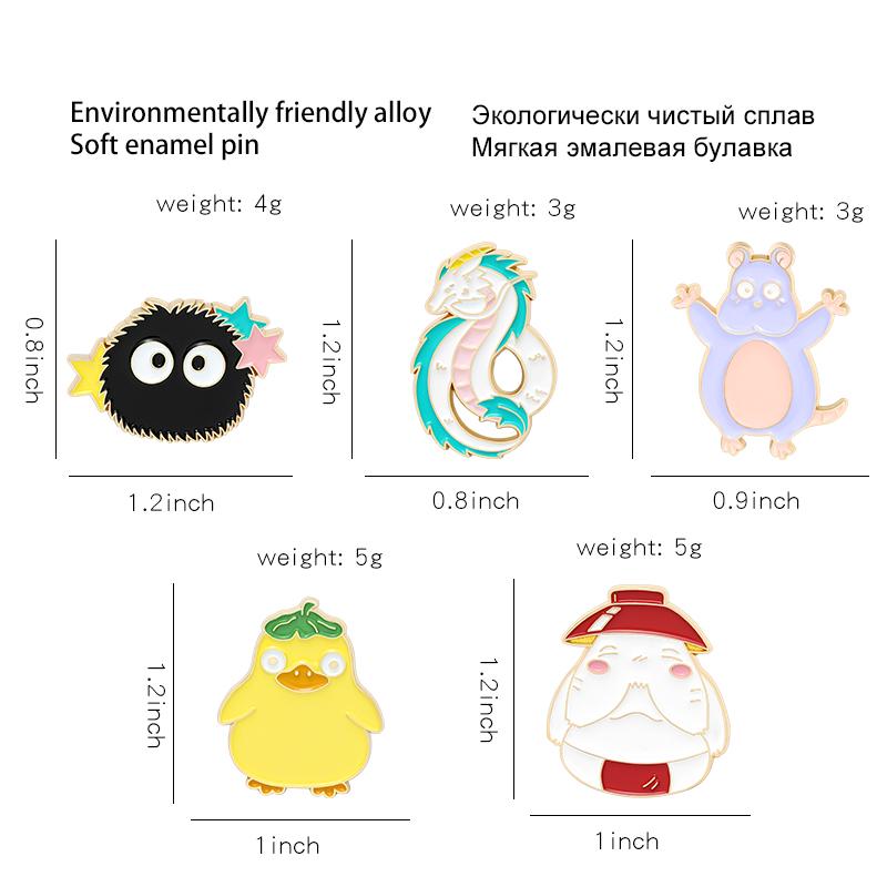 Spirit World Enamel Pin Dragon Mouse Duck Carrot Coal Brooches Bag Lapel Pin Childhood Cartoon Movie Badge Jewelry Gift for Kids