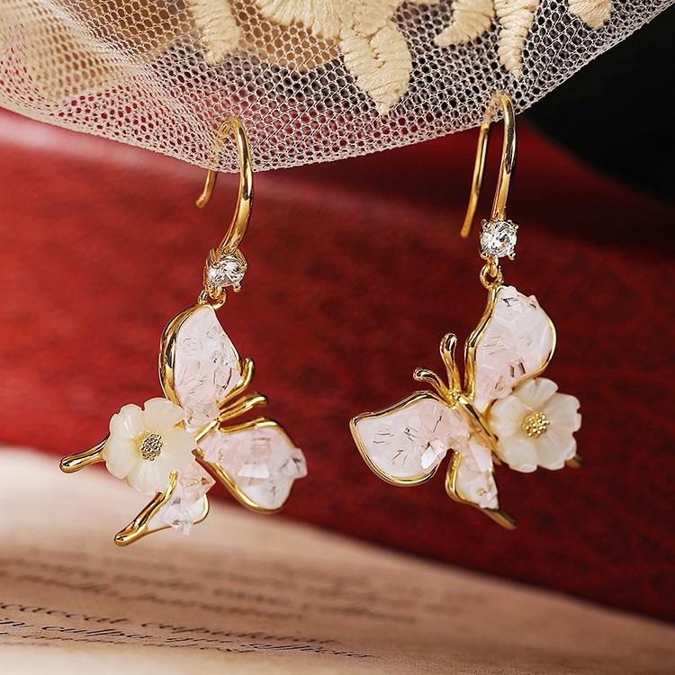 Gradient Blue Butterfly Flower Ear Hook Earrings for Women - High-End Korean Design, Perfect for Spring and Summer.