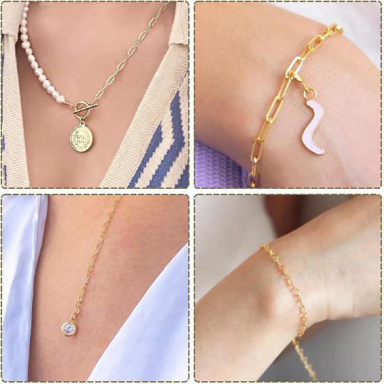Pandahall 2 Rolls 14K Gold Plated Heart Link Chains Small Link Cable Chains 5 Yards Brass Gold Jewelry Chains for Permanent Jewelry Making Bracelet