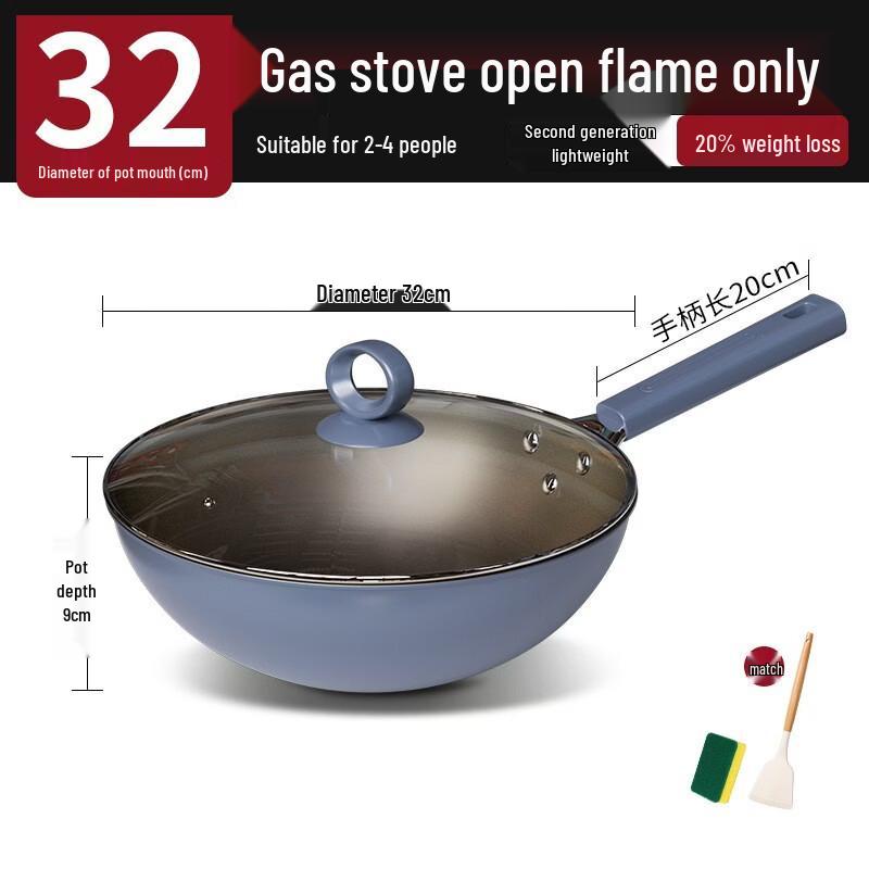 ZISIZ Flat-Bottom Cast Iron Wok