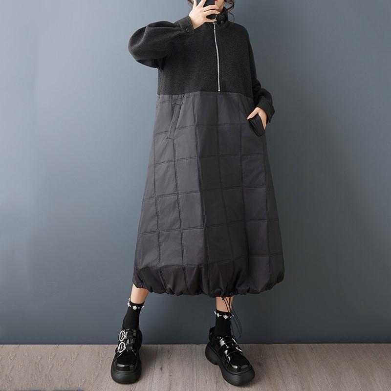 Cotton Padded Black Plus Size Vintage New In Dresses for Women Casual Loose Long Spring Autumn Winter Dress